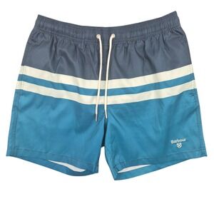 Barbour Mens‎ Blue Striped Colorblock Swim Shorts MSW0045NY91 Size M
